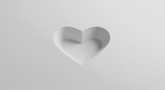 A simple white heart shape with soft shadows creating a 3D effect on a clean monochromatic background. photo