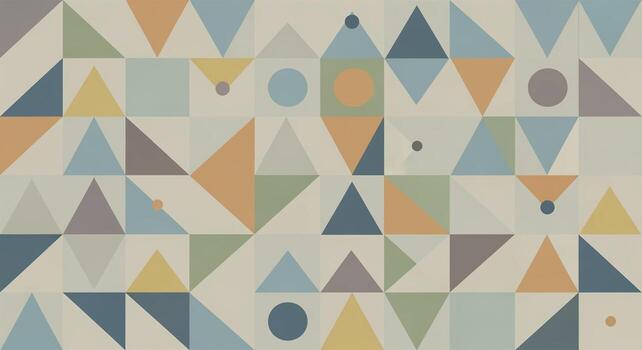 Abstract geometric background with a mosaic of triangles squares and circles in muted retro colors. photo