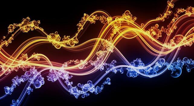 Abstract Glowing Lines with Bubbles on Dark Background. photo