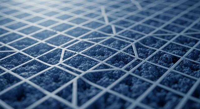 Abstract grid pattern on a textured blue surface, representing connectivity and data. photo