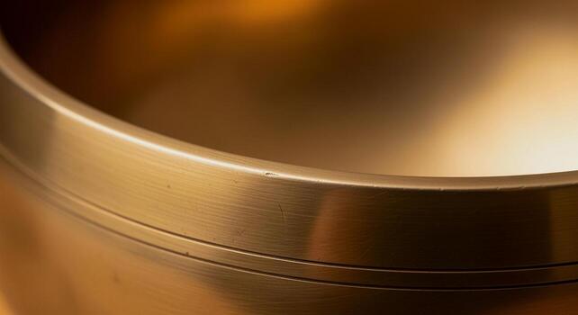 Abstract macro view of a warm golden metallic surface with curved lines and soft focus background. photo