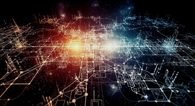 Abstract Network Grid with Glowing Connections and Data Flow. photo