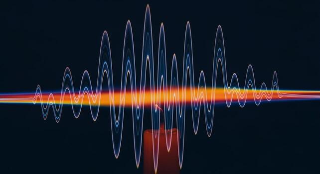 Abstract visualization of a glowing audio frequency signal wave. photo