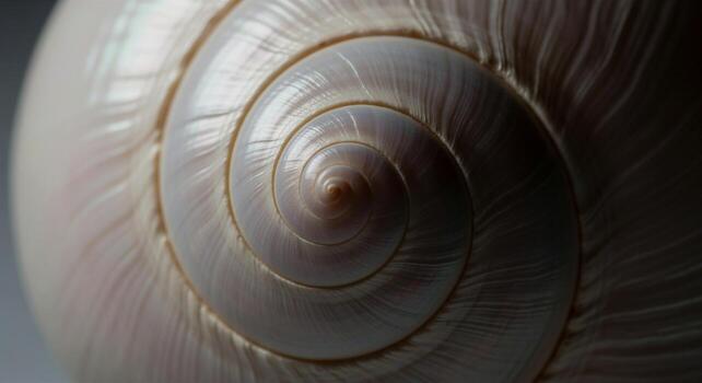 Close up of a snail shell spiral pattern showing intricate details and texture. photo