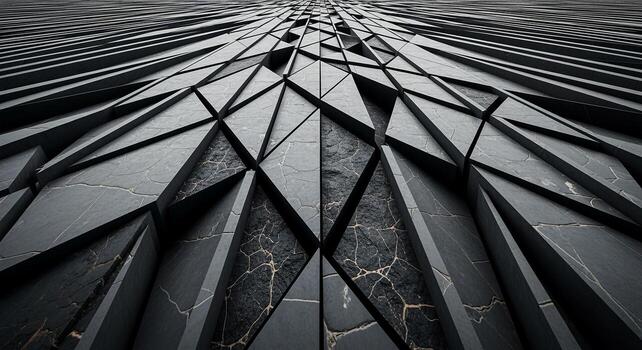 Dramatic low angle perspective of a modern skyscraper with abstract geometric patterns. photo
