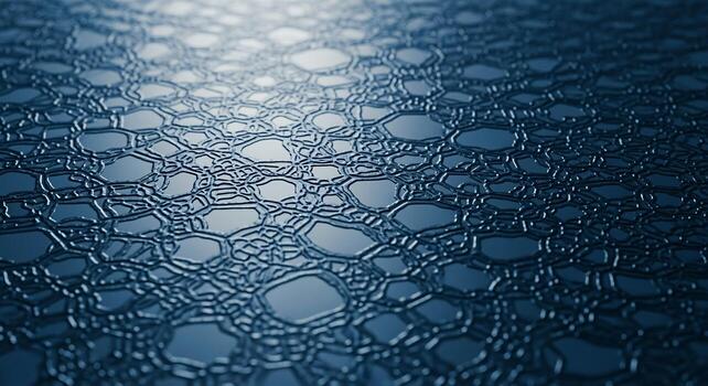 Futuristic blue hexagonal pattern on a textured surface with shallow depth of field. photo