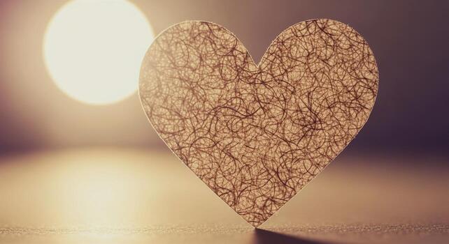 Golden textured heart symbol with a warm glowing light background. photo