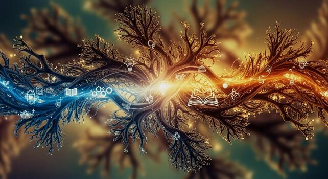 Interconnected Neural Pathways - A Digital Representation of Brain Activity and Communication. photo