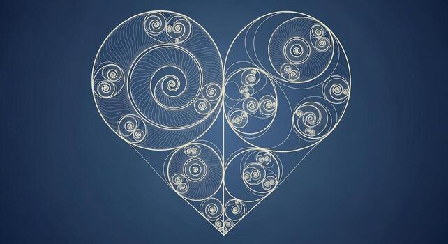 Intricate Geometric Heart Design with Spirals and Circles on a Blue Background. photo