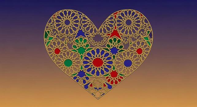 Intricate Heart Design with Colorful Geometric Patterns on Gradient Background. photo