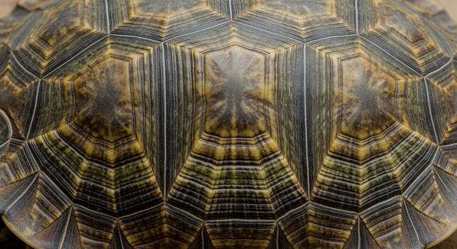 Macro close up of a tortoise shell showing intricate geometric patterns and textures. photo