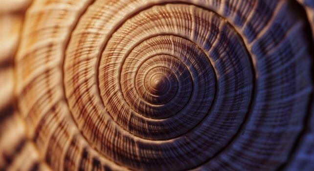 Macro photograph of a snail shell showcasing its intricate spiral geometry and textured surface. photo
