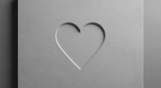 Minimalist gray heart shape cutout on a flat surface creating a subtle shadow effect in monochrome. photo