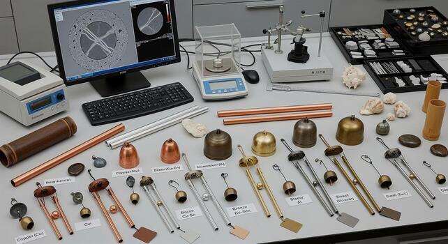 Precision Measurement and Calibration Laboratory with Various Weights and Instruments. photo