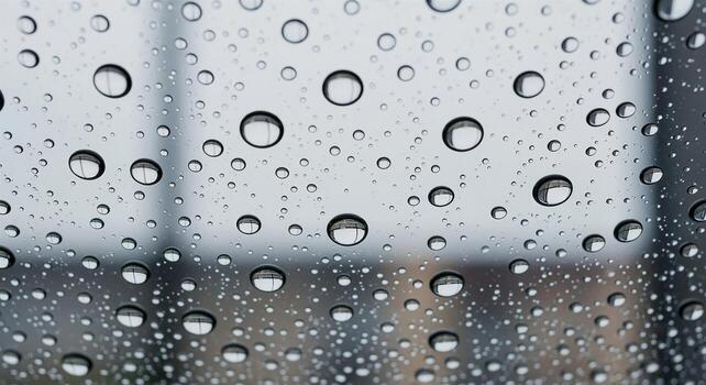Raindrops on a window pane creating a beautiful abstract pattern on a gloomy day. photo