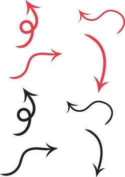 Set of Red and black Arrows in Multiple Angles. vector
