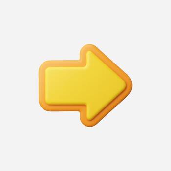 Bright yellow arrow pointing right, 3D render on a clean white background. vector