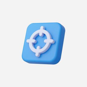 3D render of a blue app icon with a white target symbol on a white background. vector