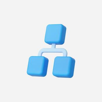 Blue 3D flowchart icon, representing hierarchy and organization on white. vector