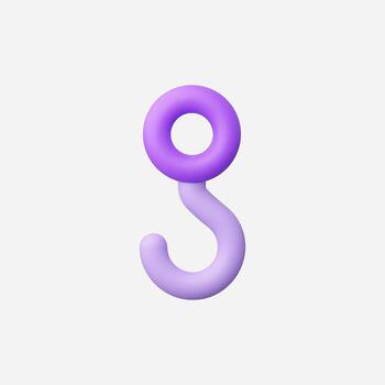 3D render of a purple hook on a white background. Simple and clean design. vector
