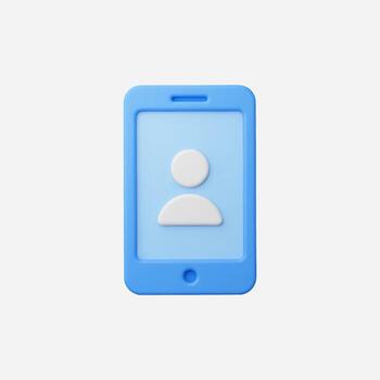 3D rendering of a blue smartphone with a user icon on the screen. vector