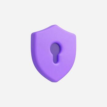 3D render of a purple shield with a keyhole, security and protection concept. vector