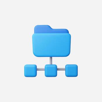Blue folder icon with connected nodes, representing data structure. vector