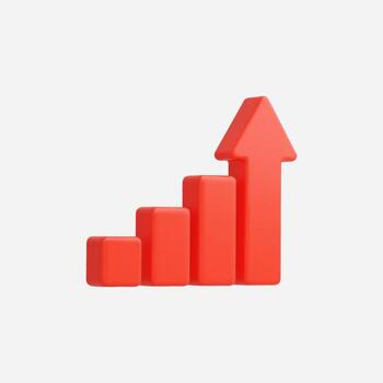 Rising red bar graph with arrow, indicating growth and success. vector