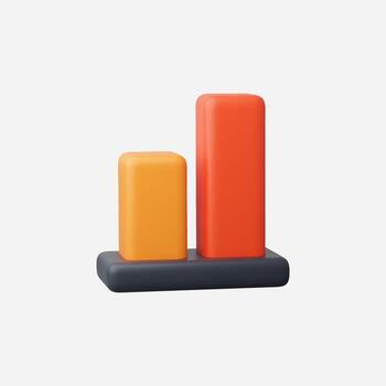 3D bar graph showing growth, orange and red bars on a gray base. vector