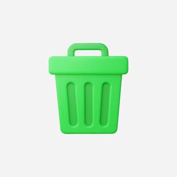 Bright green trash can icon on a clean white background. 3D render. vector