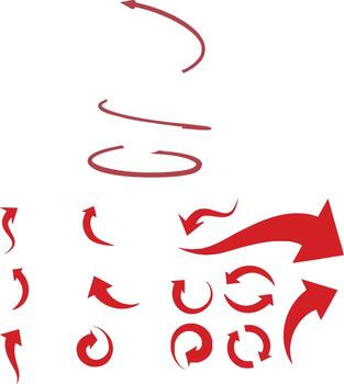 Red arrows pointing and rotating, suggesting movement and direction vector