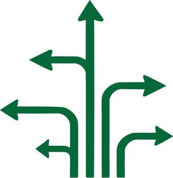 Green arrows pointing in different directions symbolizing choices vector