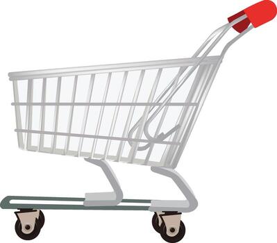 Empty shopping cart with red handle on white background vector