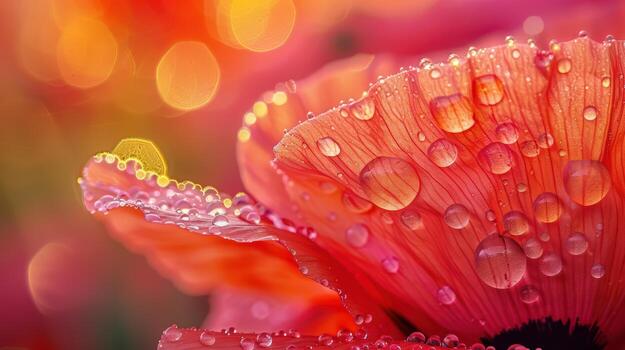 Close-Up View of Pink Flower Petal with Water Drops and Bokeh Effect photo