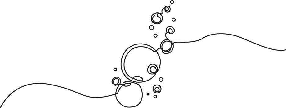 Minimalist continuous line art depicting various sized bubbles and undulating lines, creating an abstract and fluid design on a clean white background vector