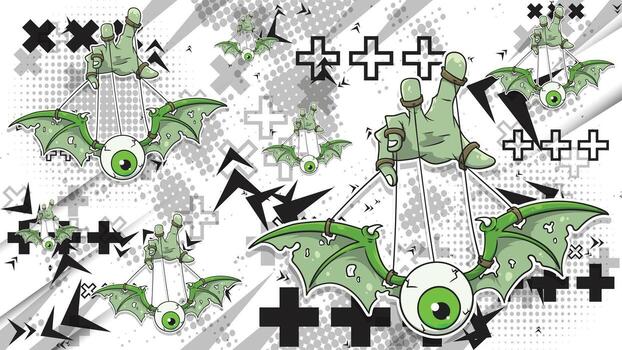 a green bat with eyes and a string vector