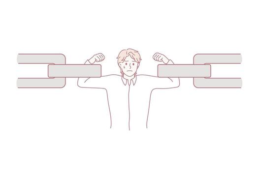 Person struggling with chains illustration vector