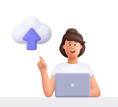 Person pointing to cloud upload icon vector