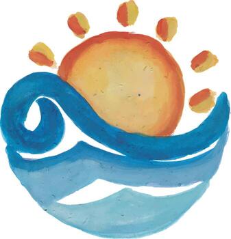 Sun and Waves Symbolizing Summer and Recreation vector