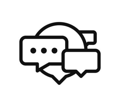 icon of customer support with talk speech and chat bubbles. Simple outline design, perfect for call center, help desk, online communication, and technical support services vector