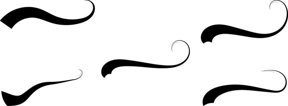 Collection features various abstract black swashes, each uniquely curved and styled on transparent background vector