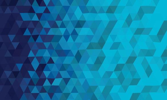 Abstract triangular mosaic transforms gradually from dark indigo to light cyan, offering depth vector