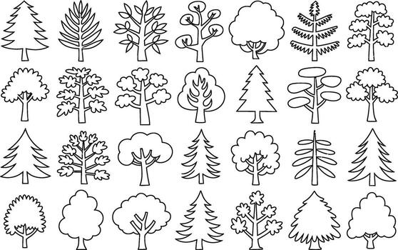 A collection of simple and easily usable black and white trees perfect for your designs ideal for creating nature inspired projects vector
