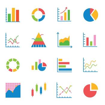 Collection of colorful graphs and icons vector