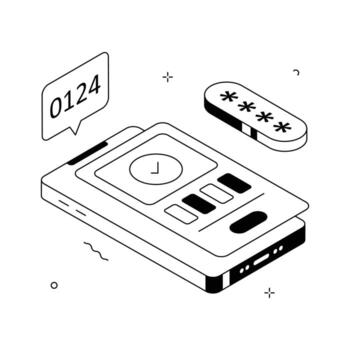 Amazing illustration of a secure mobile authentication process with verification code. vector