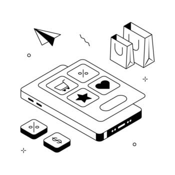 An isometric illustration showcasing a user friendly mobile shopping app interface. vector