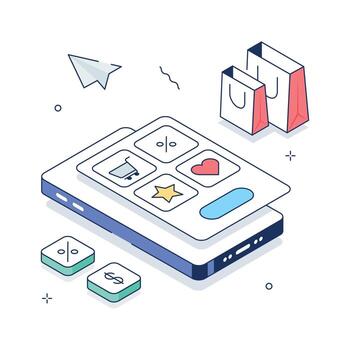 An isometric illustration showcasing a user friendly mobile shopping app interface vector