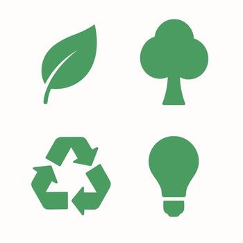 Flat Simple Ecological Icon Set with Leaf, Tree, Recycle, and Bulb vector