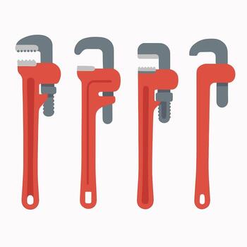 sencillo plano diseño tubo llave inglesa herramienta conjunto en rojo color ilustración vector