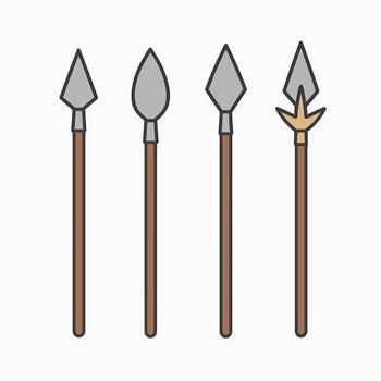 Simple Line Art Spear Various Styles Sharp Pointed Weapon Icon Set vector